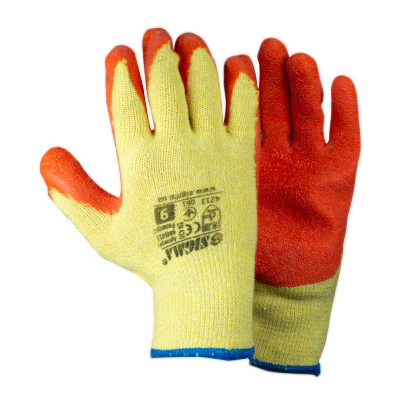 SIGMA Перчатки трикотажные с частичным латексным покрытием кринкл р9 эконом (оранж, манжет) (9445411)