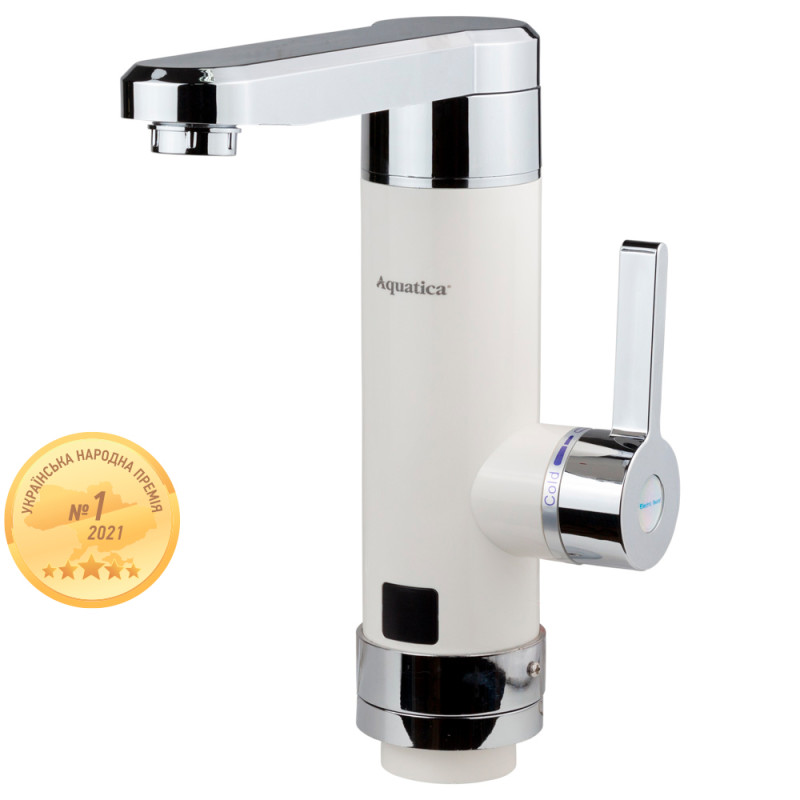 Aquatica Кран-водонагрівач проточний HZ 3.0кВт 0.4-5бар для кухні гусак прямий на гайці (W) AQUATICA HZ-6B243W (9791123)