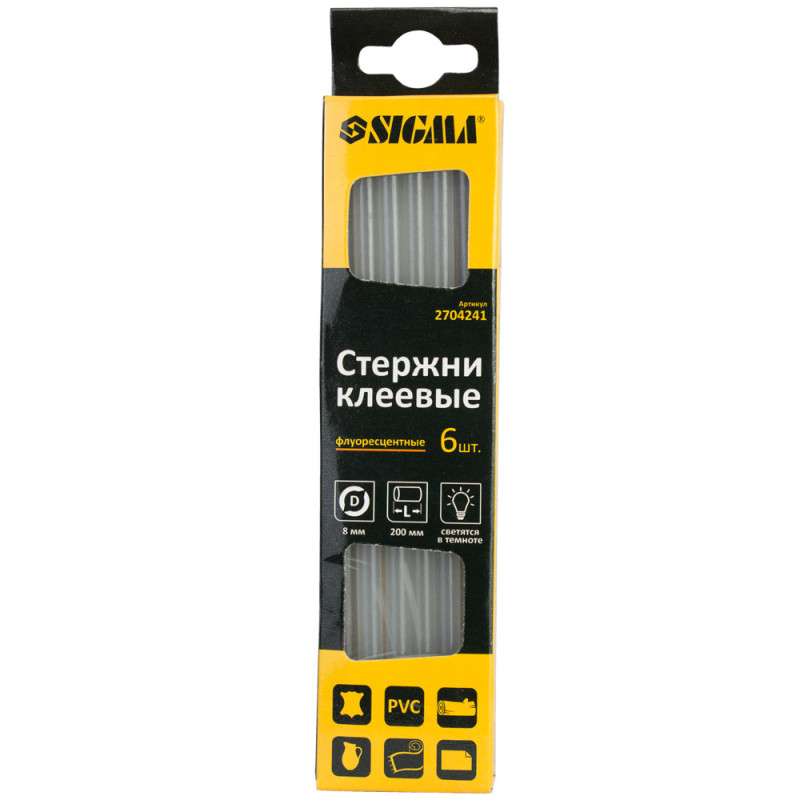 SIGMA Стержни клеевые Ø8×200мм 6шт (флуоресцентные) (2704241)