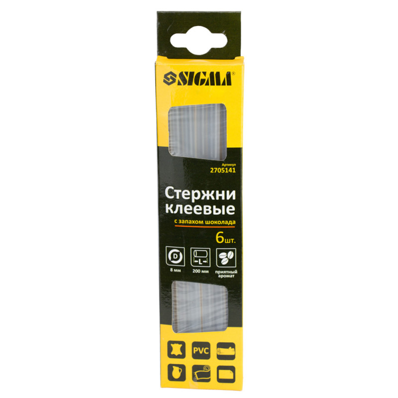 SIGMA Стержни клеевые Ø8×200мм 6шт (запах шоколада) (2705141)