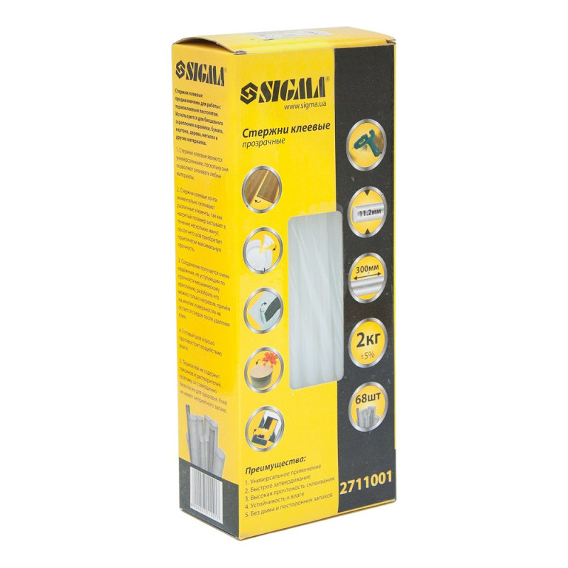 SIGMA Стержни клеевые Ø11.2×300мм 2кг (прозрачные) (2711001)