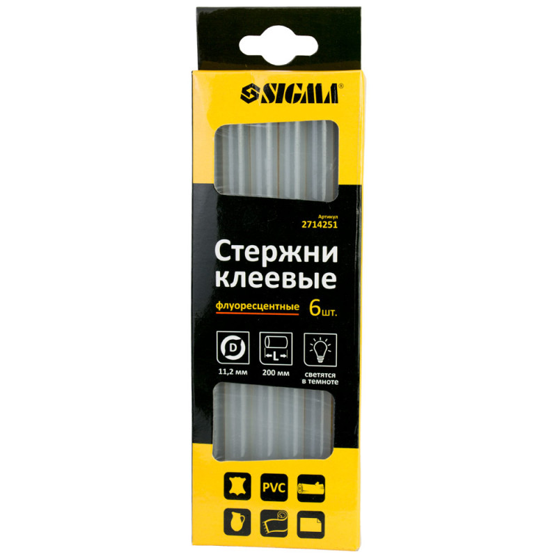 SIGMA Стержни клеевые Ø11.2×200мм 6шт (флуоресцентные) (2714251)