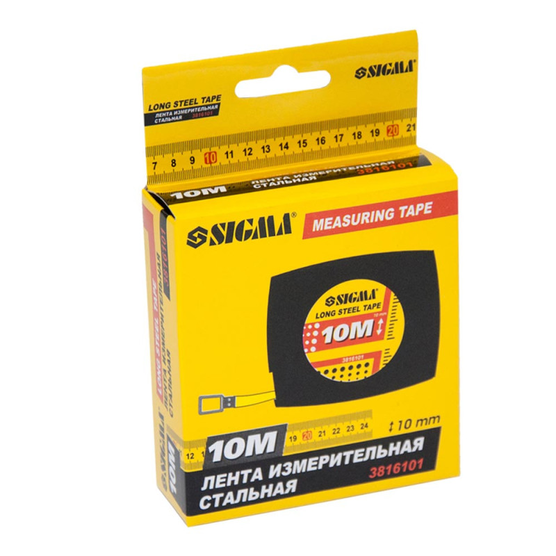 SIGMA Рулетка стальная лента 10м×10мм (3816101)