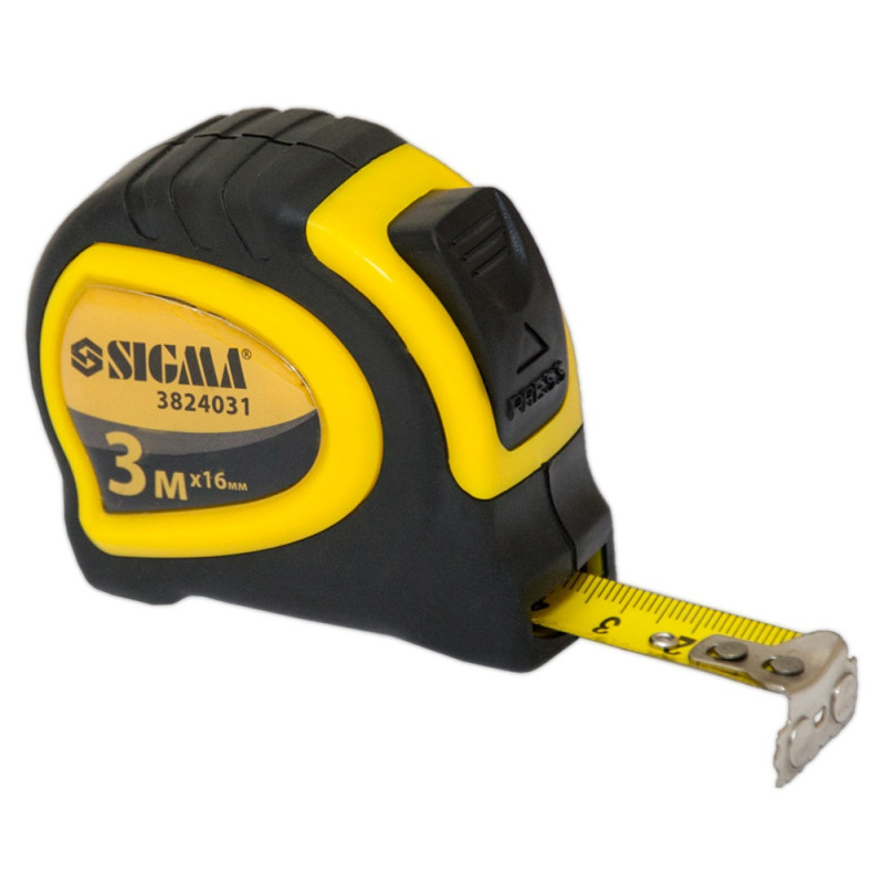 SIGMA Рулетка магнитная обрезиненная с автостопом 3м×16мм (3824031)
