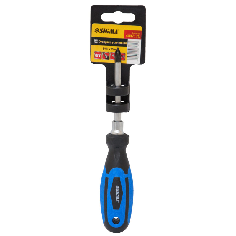 SIGMA Отвертка усиленная крестовая PH1×75мм под ключ CrV (4007171)