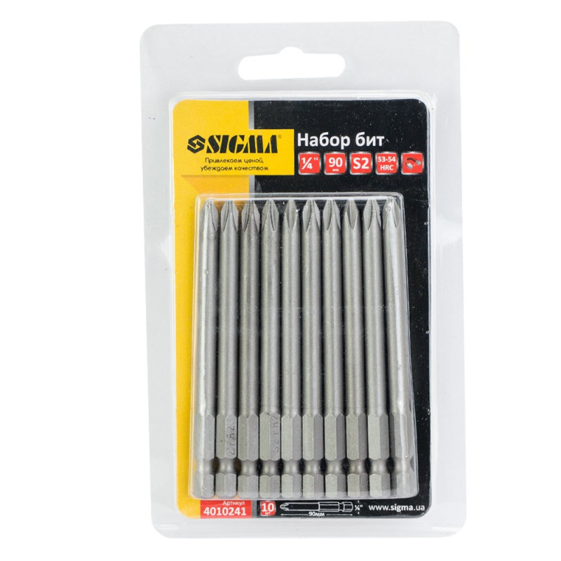 SIGMA Набор бит PН2×90мм 1/4" 10шт S2 (блистер) (4010241)