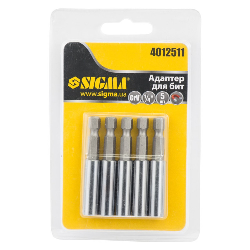 SIGMA Адаптер магнитный для бит 1/4" 5шт CrV (блистер) (4012511)