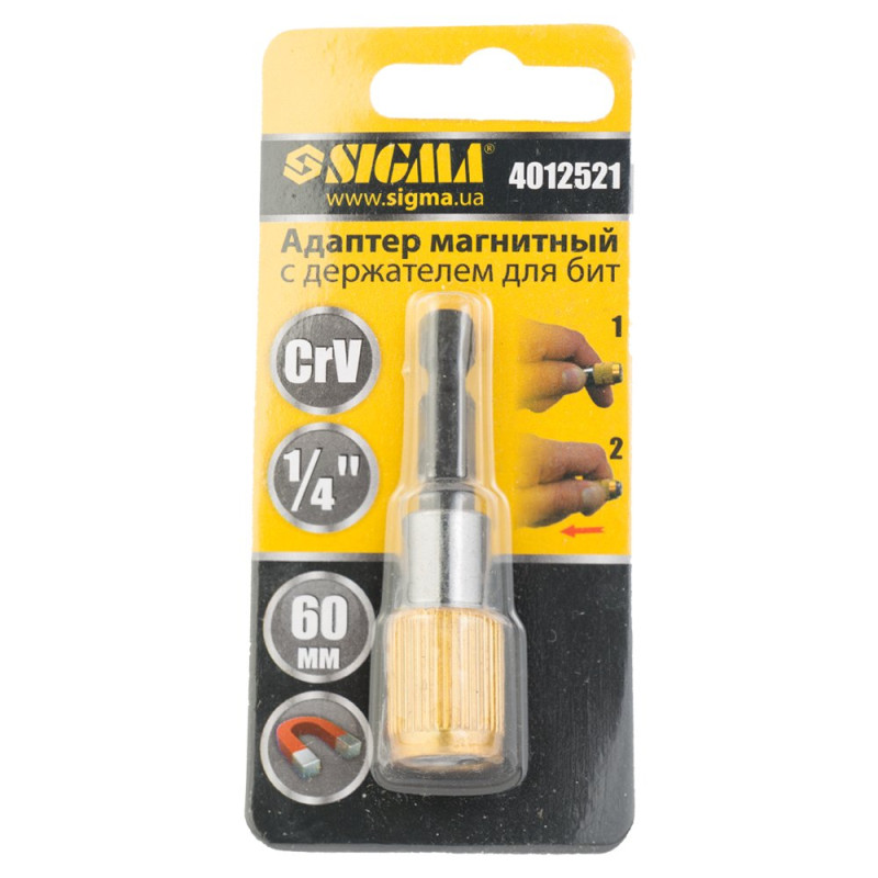 SIGMA Адаптер магнитный с держателем для бит 1/4" 60мм (4012521)