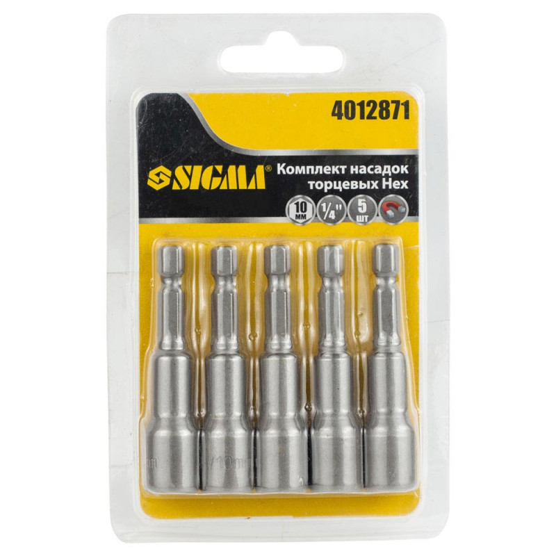 SIGMA Насадка торцевая магнитная 10×65мм 5шт (блистер) (4012871)