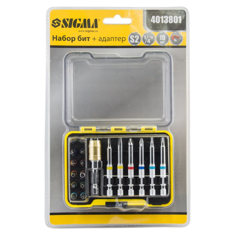SIGMA Набор бит + адаптер 19шт S2 Chrome (кейс) (4013801)