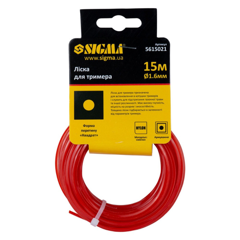 SIGMA Леска для триммера армированный квадрат Ø1.6мм 15м (5615021)