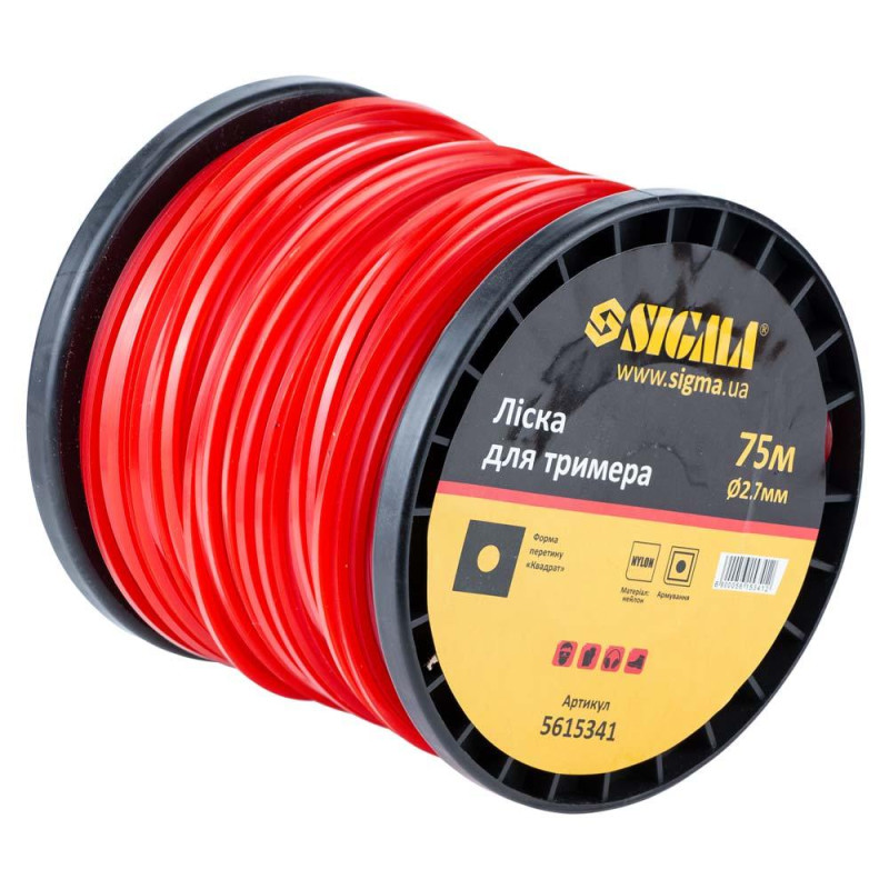 SIGMA Леска для триммера армированный квадрат Ø2.7мм 75м катушка (5615341)