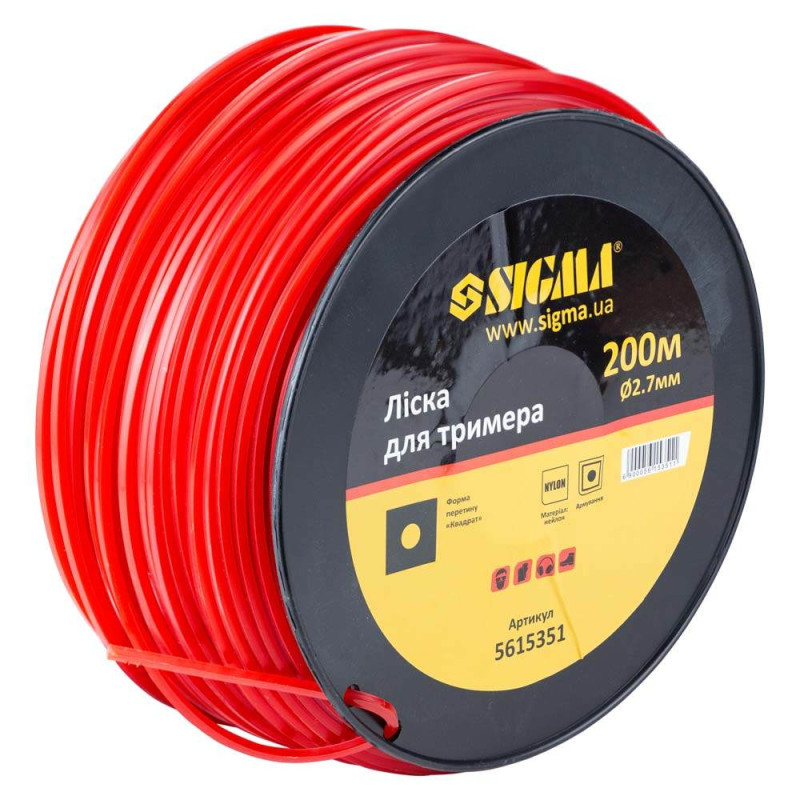 SIGMA Леска для триммера армированный квадрат Ø2.7мм 200м катушка (5615351)