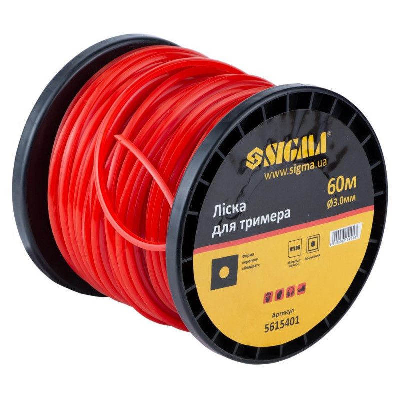 SIGMA Леска для триммера армированный квадрат Ø3.0мм 60м катушка (5615401)