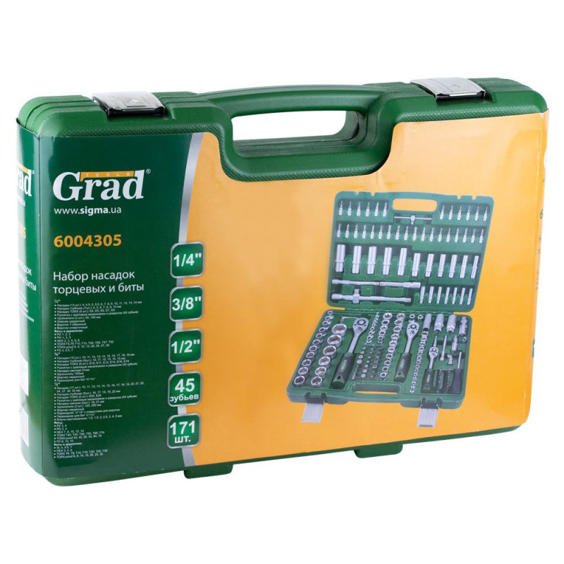 Grad Набор насадок торцевых и битый 1/4", 3/8", 1/2" 171шт (6004305)