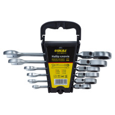 SIGMA Ключи рожково-накидные трещоточные с шарниром 6шт (8, 10, 12, 13, 17, 19мм) CrV satine