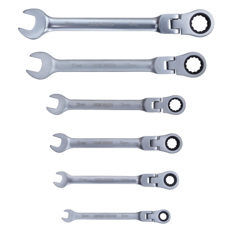 SIGMA Ключи рожково-накидные трещоточные с шарниром 6шт (8, 10, 12, 13, 17, 19мм) CrV satine