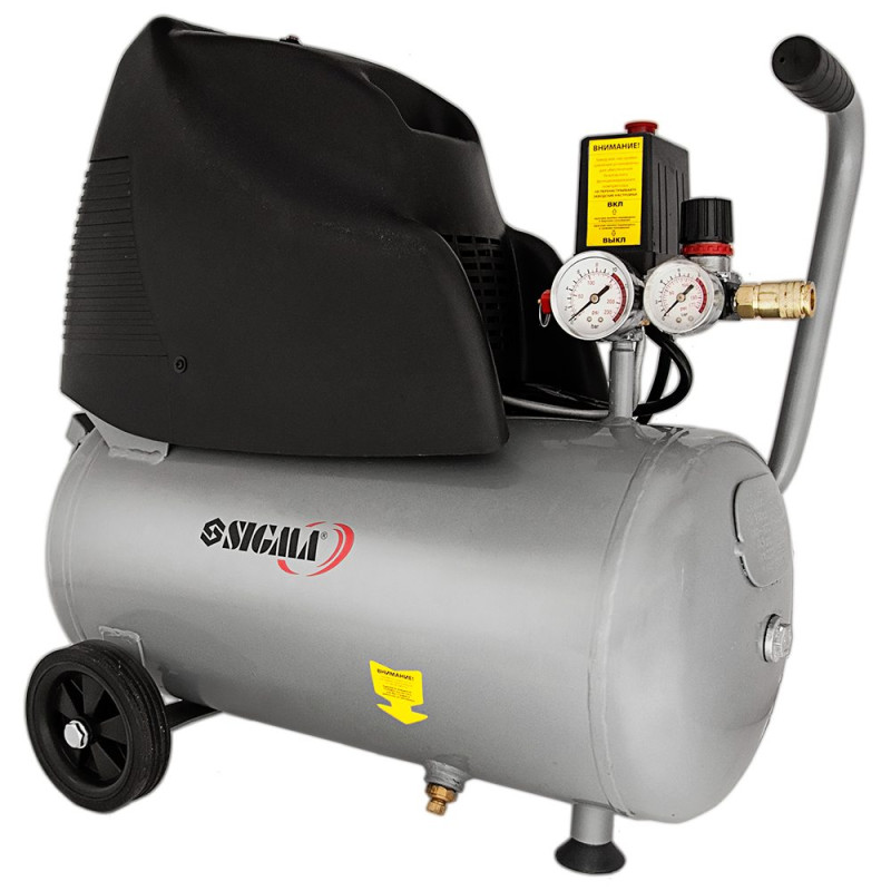 SIGMA Компрессор одноцилиндровый безмасляный 1.5кВт 196л/мин 8бар 24л (7042111)