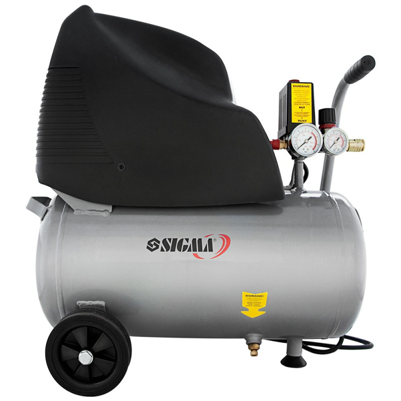 SIGMA Компрессор одноцилиндровый безмасляный 1.5кВт 196л/мин 8бар 24л (7042111)