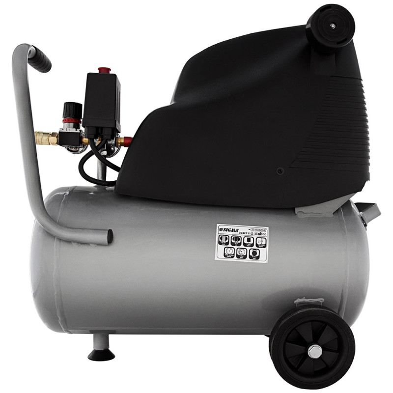 SIGMA Компрессор одноцилиндровый безмасляный 1.5кВт 196л/мин 8бар 24л (7042111)