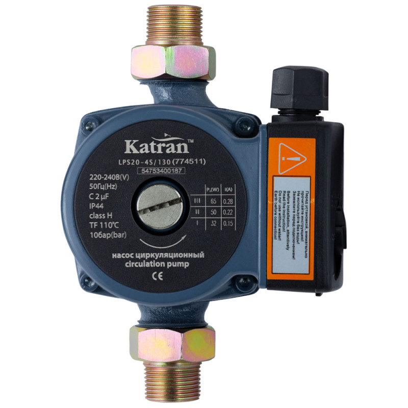 WETRON Насос циркуляционный 65Вт Hmax 4м Qmax 63л/мин Ø1" 130мм+гайки Ø¾" (774511)