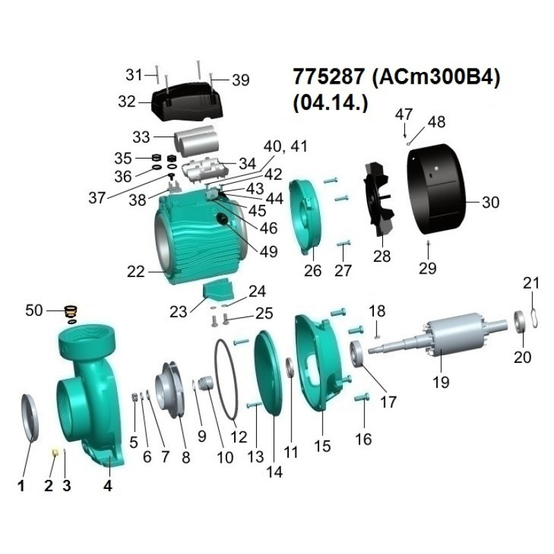 Leo Насос центробежный 3.0кВт Hmax 20м Qmax 1200л/мин 4" 3.0 ACm300B4 (775287)