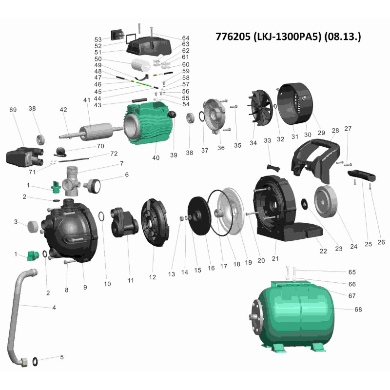 Leo Станция 1.3кВт Hmax 48м Qmax 80л/мин (самовсасывающий насос) 24л (776205)