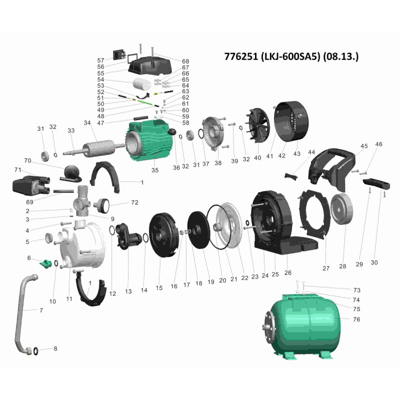 Leo Станция 0.6кВт Hmax 35м Qmax 50л/мин (самовсасывающий насос нерж) 24л (776251)