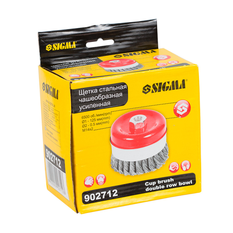 SIGMA Щетка проволочная чашевидная усиленная Ø125мм М14×2мм (стальная крученая) (9027121)