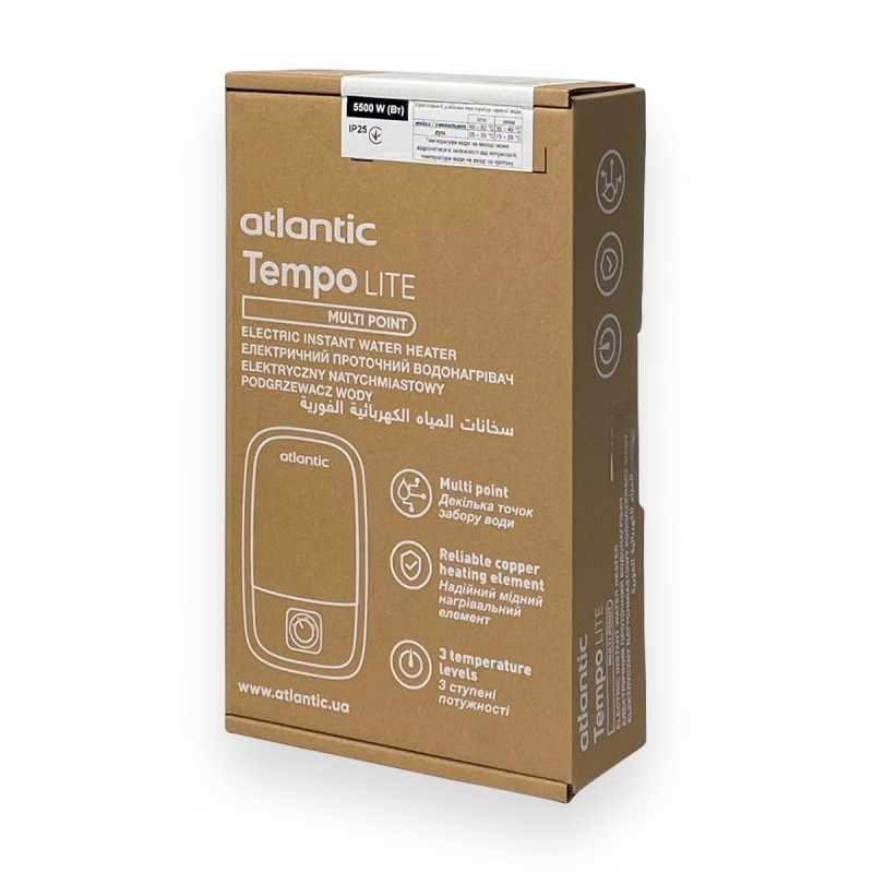 Atlantic Водонагрівач проточний електричний Tempo Lite Multi IECI-SW2C55 MP 5.5 kW (811034)