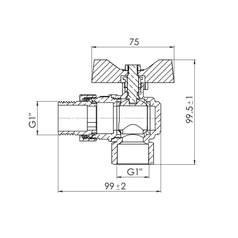 SD Forte Кран кульовий "Американка" 1" кутовий SF221W25