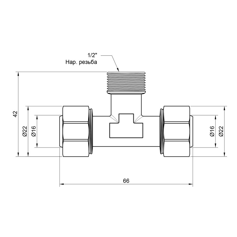 SD Plus Трійник обтискний 16х1/2"х16 ЗР SD160W161516