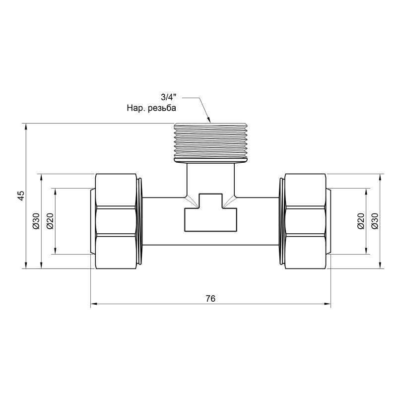 SD Plus Трійник обтискний 20х3/4"х20 ЗР SD160W202020