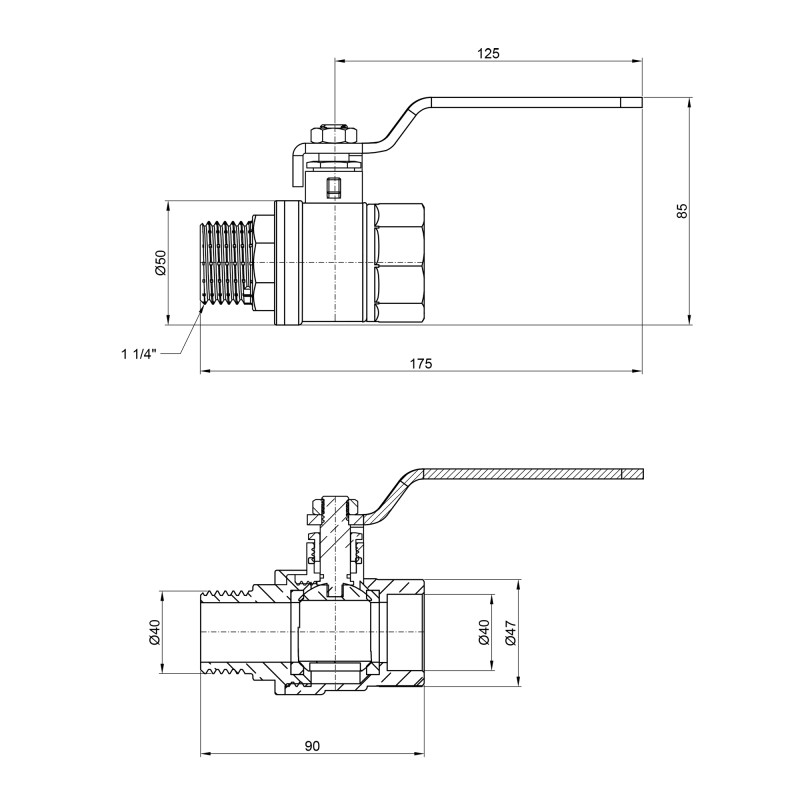 SD Plus Кран кульовий 1" 1/4 ВЗ для води (важіль) SD605W32