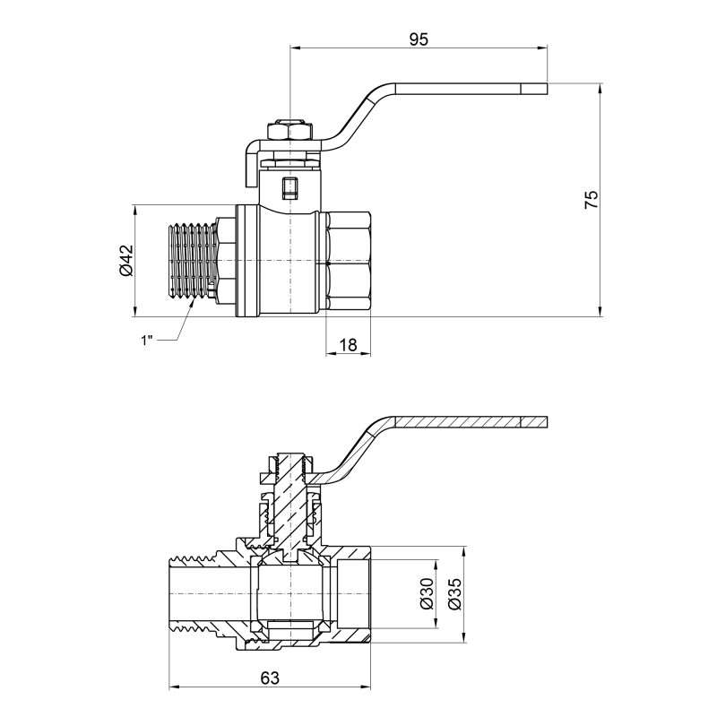 SD Plus Кран кульовий 1" ВЗ для води (важіль) SD605W25