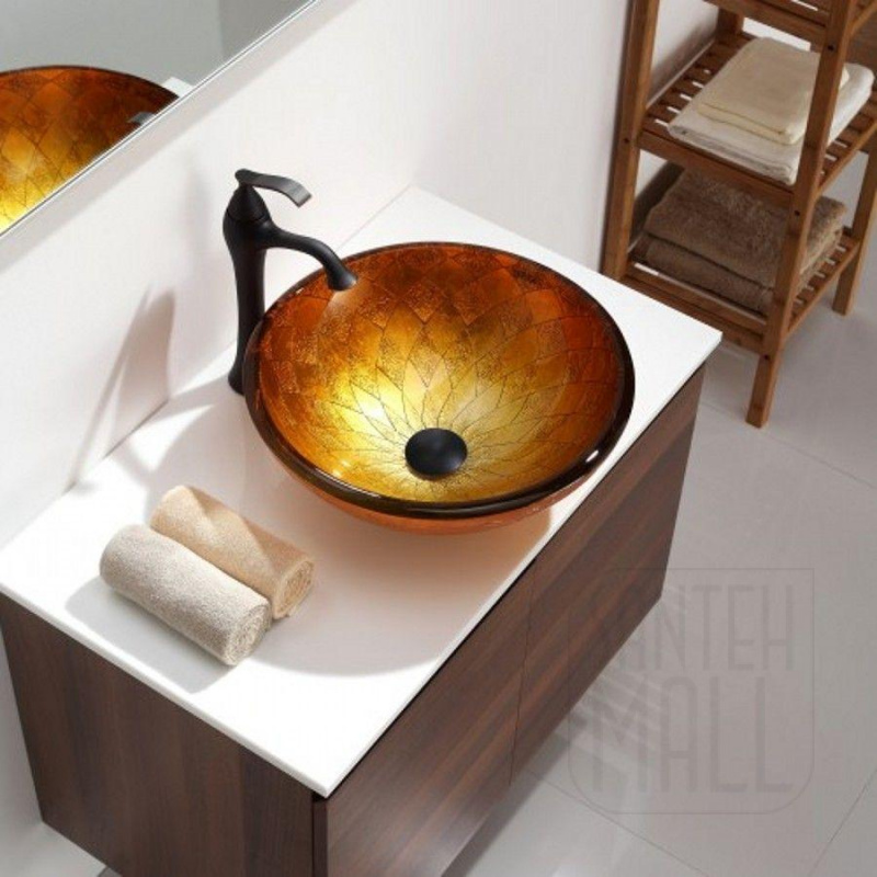 Скляна раковина Kraus Orion 432*152мм ( компл. д/к, монт.кільце) (GV-691)