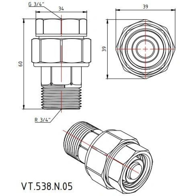 Фітинг різьбовий Valtec згін відсікач роз'ємний вн-нар 3/4" VT.538.N.05 (VT.538.N.05)