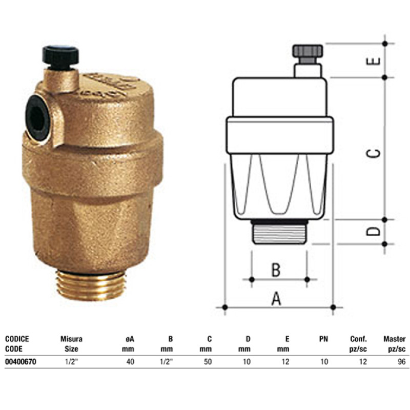 FIV Повітровідвідник авт.станд.без розсікат. 1/2" WIND