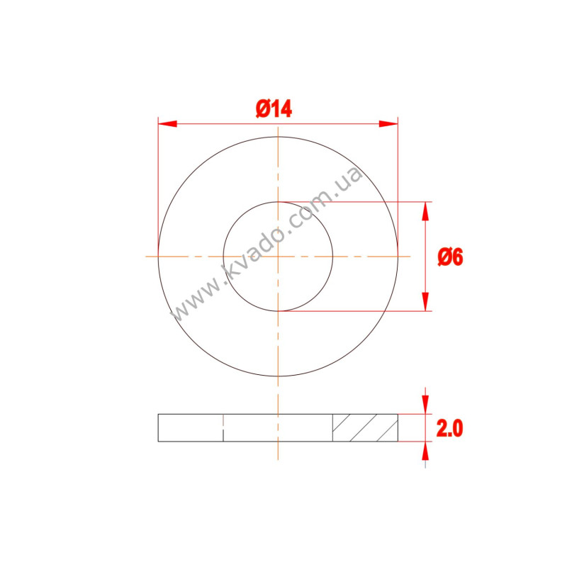 KVADO Шайба пластикова d6 D14, завтовшки 2.0 мм