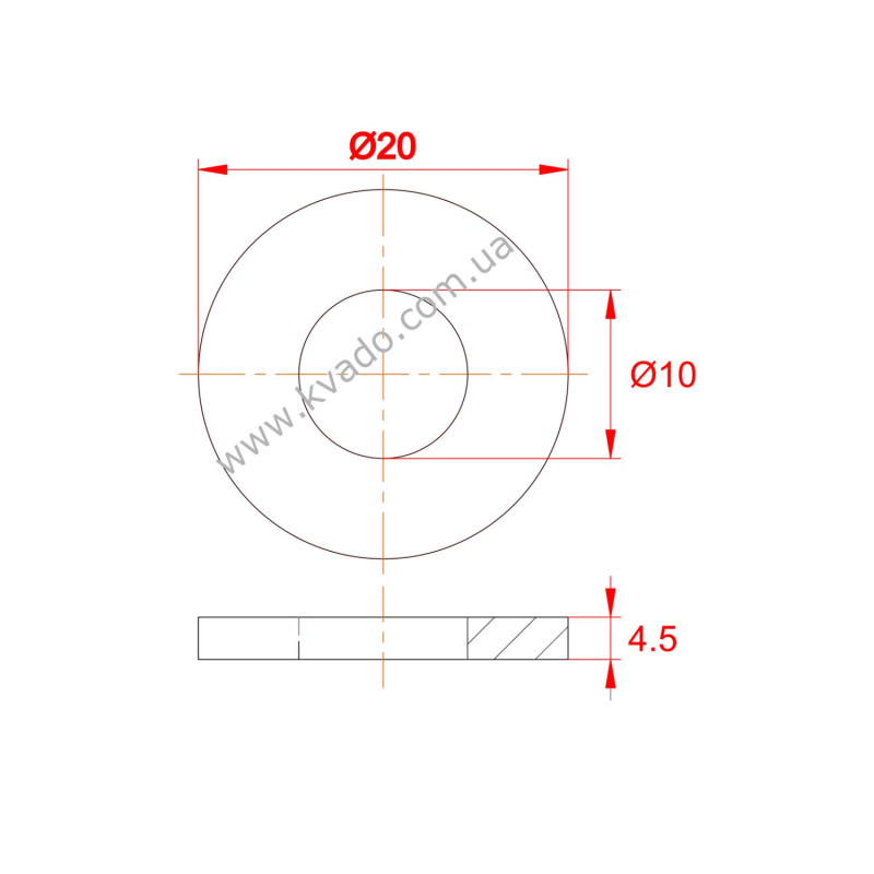 KVADO Шайба пластикова d10 D20, завтовшки 4.5 мм