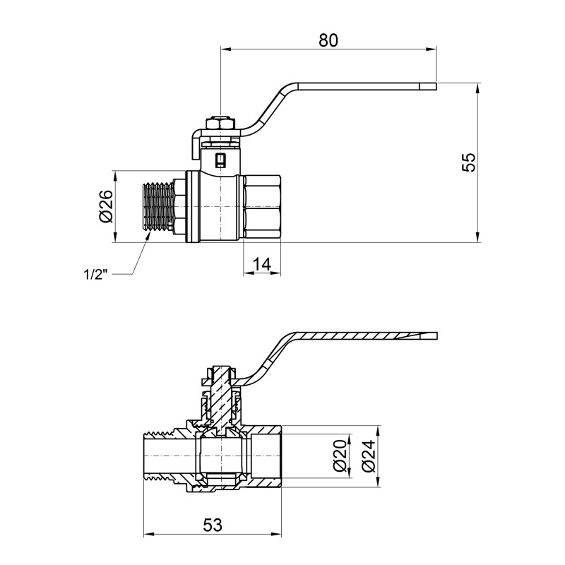 SD Plus Кран кульовий 1/2" ВЗ для води (важіль) SD605W15