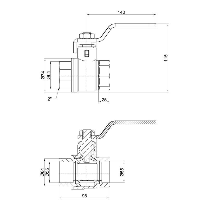 SD Plus Кран кульовий 2" ВР для води (важіль) SD600W50