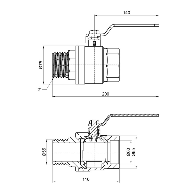SD Plus Кран кульовий 2" ВЗ для води (важіль) SD605W50