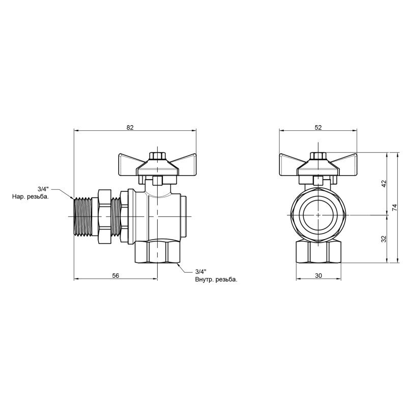 SD Plus Кран кульовий "Американка" кутовий 3/4" ВЗ SD222W20