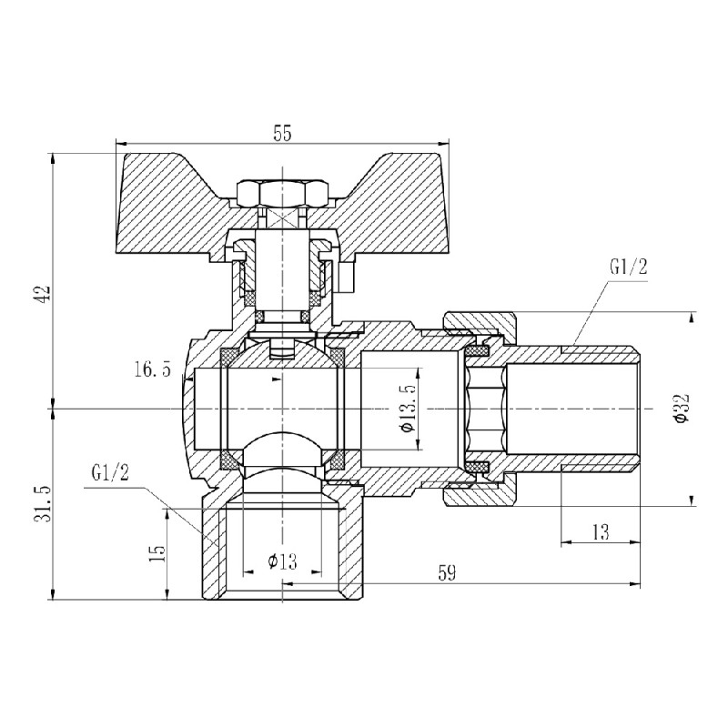 SD Forte Кран кульовий "Американка" 1/2" кутовий SF221W15