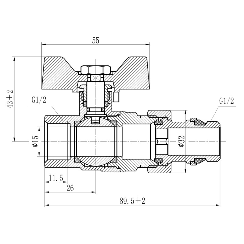 SD Forte Кран кульовий "Американка" 1/2" з антипротіканням прямий SF222W15