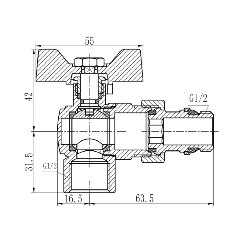 SD Forte Кран кульовий "Американка" 1/2" з антипротіканням кутовий SF223W15