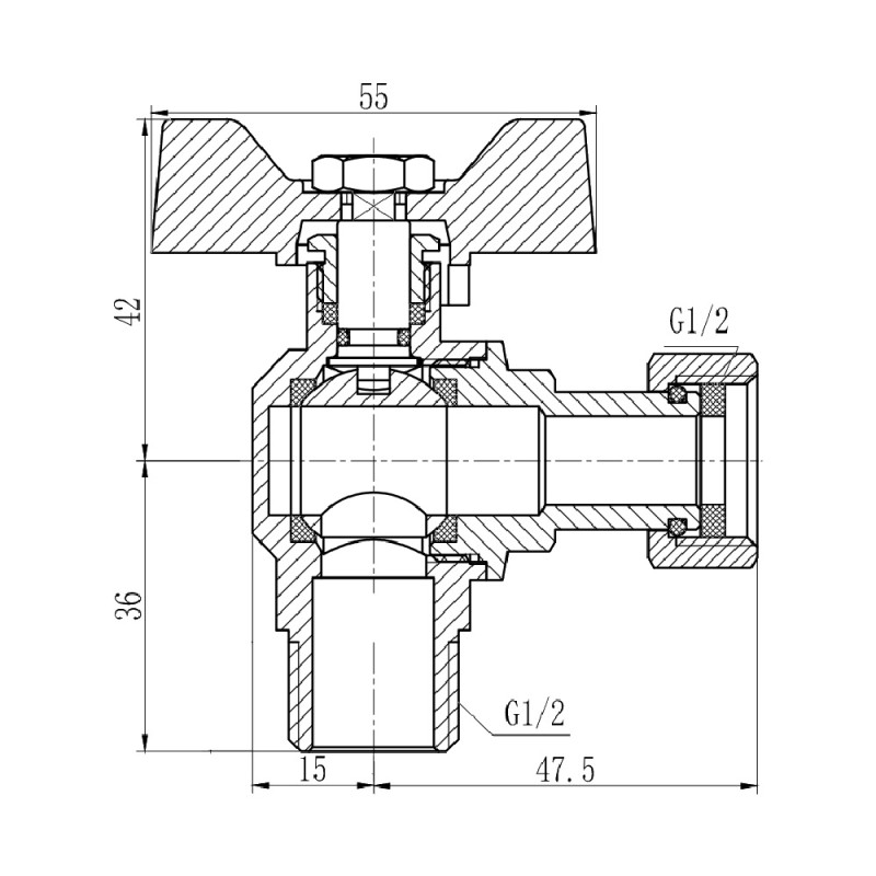 SD Forte Кран кульовий з накидною гайкою 1/2" ВЗ для води кутовий SF224W15