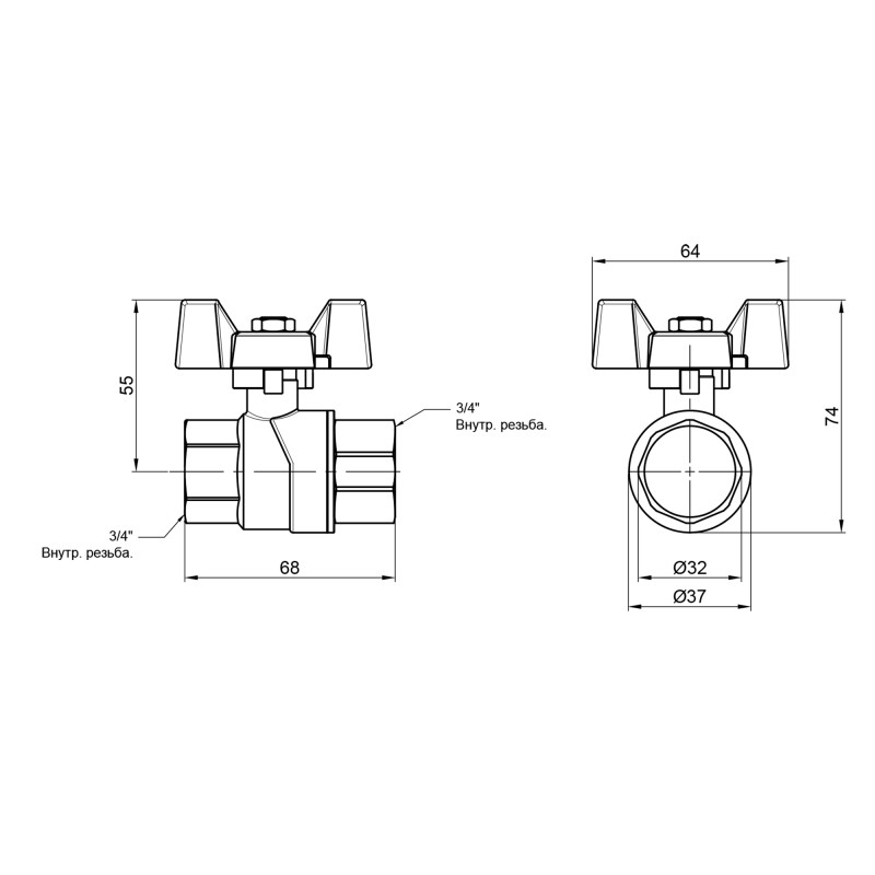 SD Forte Кран кульовий 1" ВР для газа (метелик) SF602G25