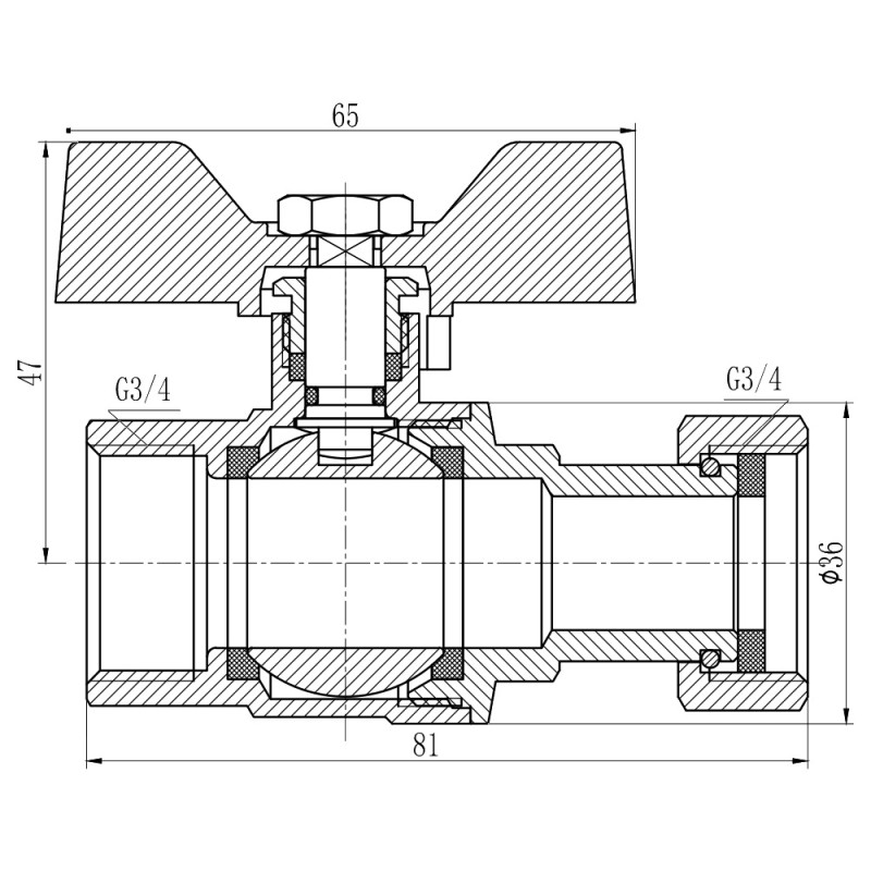 SD Forte Кран кульовий з накидною гайкою 3/4" ВР для води прямий SF260W20